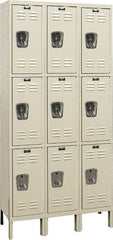 Hallowell - 9 Door, 3 Tier, Galvanite Corrosion Resistant Wardrobe & Box Lockers - USA Tool & Supply