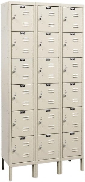 Hallowell - 18 Door, 6 Tier, Galvanite Corrosion Resistant Wardrobe & Box Lockers - USA Tool & Supply