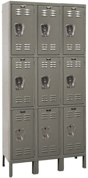 Hallowell - 9 Door, 3 Tier, Premium Wardrobe Lockers - USA Tool & Supply