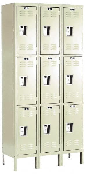 Hallowell - 9 Door, 3 Tier, Galvanite Corrosion Resistant Wardrobe & Box Lockers - USA Tool & Supply