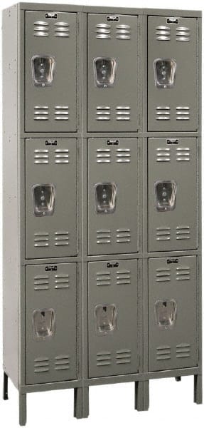 Hallowell - 9 Door, 3 Tier, Premium Wardrobe Lockers - USA Tool & Supply