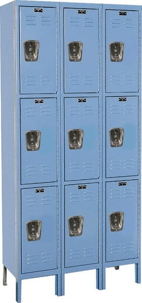 Hallowell - 9 Door, 3 Tier, Premium Wardrobe Lockers - USA Tool & Supply