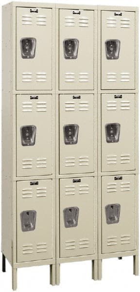 Hallowell - 9 Door, 3 Tier, Premium Wardrobe Lockers - USA Tool & Supply