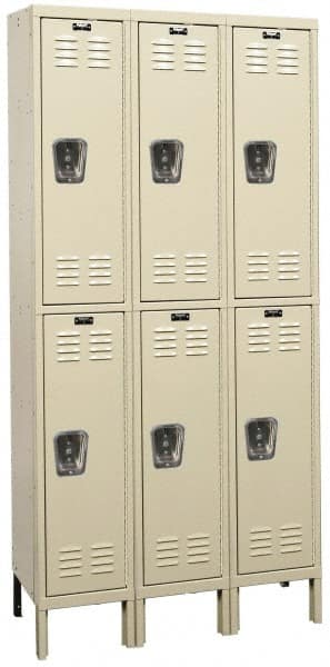 Hallowell - 6 Door, 2 Tier, Galvanite Corrosion Resistant Wardrobe & Box Lockers - USA Tool & Supply