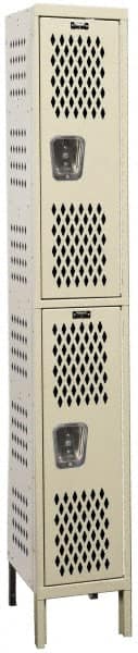 Hallowell - 2 Door, 2 Tier, Heavy-Duty Ventilated Wardrobe & Box Lockers - USA Tool & Supply