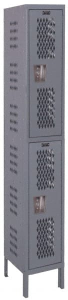 Hallowell - 2 Door, 2 Tier, Heavy-Duty Ventilated Wardrobe & Box Lockers - USA Tool & Supply