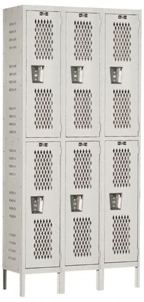 Hallowell - 6 Door, 2 Tier, Heavy-Duty Ventilated Wardrobe & Box Lockers - USA Tool & Supply