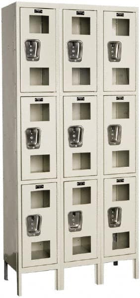 Hallowell - 9 Door, 3 Tier, Safety-View Wardrobe Lockers - USA Tool & Supply