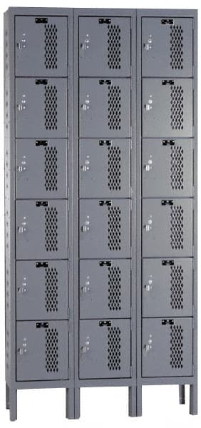 Hallowell - 18 Door, 6 Tier, Heavy-Duty Ventilated Wardrobe & Box Lockers - USA Tool & Supply