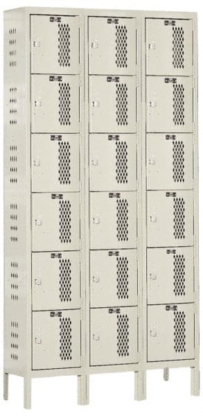 Hallowell - 18 Door, 6 Tier, Heavy-Duty Ventilated Wardrobe & Box Lockers - USA Tool & Supply