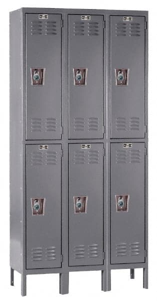 Hallowell - 6 Door, 2 Tier, Ready-Built Wardrobe & Box Lockers - USA Tool & Supply