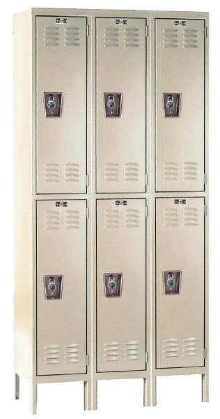 Hallowell - 6 Door, 2 Tier, Ready-Built Wardrobe & Box Lockers - USA Tool & Supply
