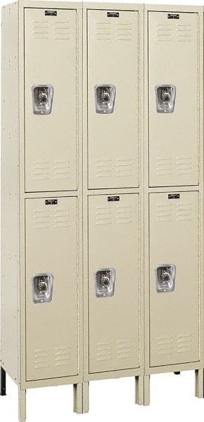 Hallowell - 6 Door, 2 Tier, Ready-Built Wardrobe & Box Lockers - USA Tool & Supply