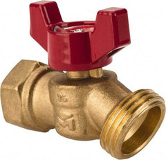 B&K Mueller - 1/2" Pipe, 125 psi WOG Rating, 1/4" Long Shank, Brass Hose Bibb, Stop Valve - Wing Tee Handle, FNPT x GHT End Connections - USA Tool & Supply