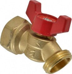 B&K Mueller - 3/4" Pipe, 125 psi WOG Rating, 1/4" Long Shank, Brass Hose Bibb, Stop Valve - Wing Tee Handle, FNPT x GHT End Connections - USA Tool & Supply
