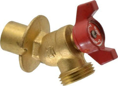 B&K Mueller - 1/2" Pipe, Brass Sillcock - Quarter Turn Handle, Soldered x GHT End Connections, 125 psi WOG Rating - USA Tool & Supply