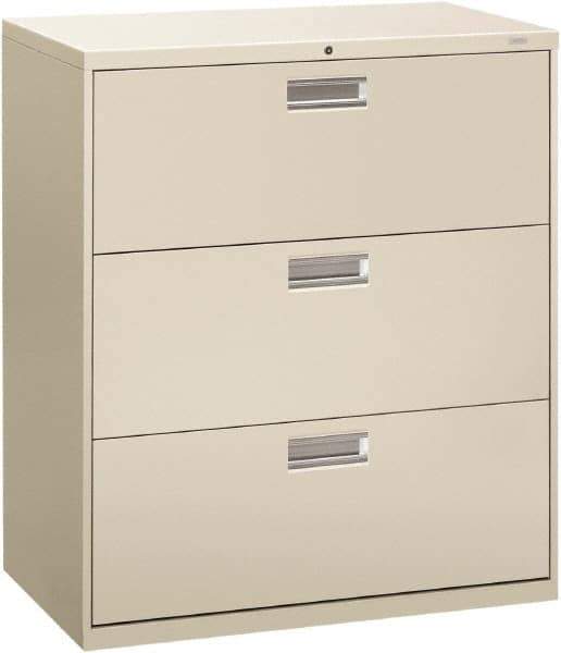 Hon - 36" Wide x 40.88" High x 19-1/4" Deep, 3 Drawer Lateral File - Steel, Light Gray - USA Tool & Supply