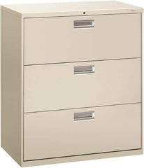 Hon - 36" Wide x 40.88" High x 19-1/4" Deep, 3 Drawer Lateral File - Steel, Light Gray - USA Tool & Supply