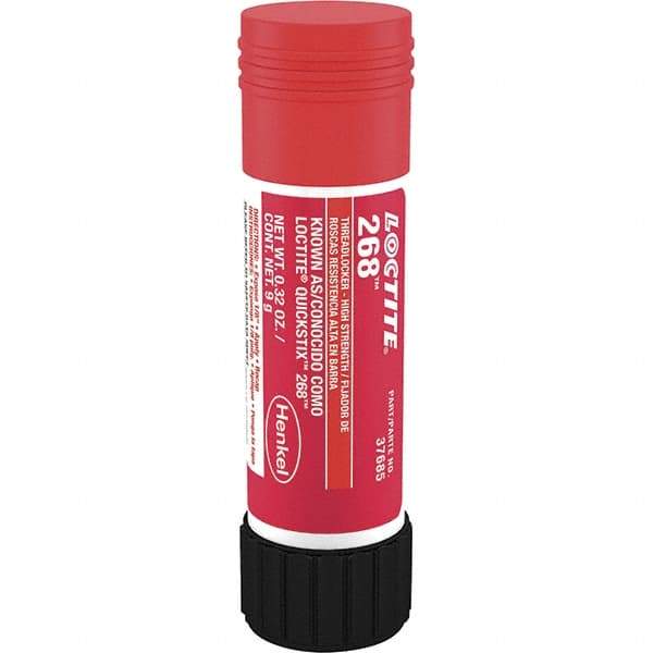 Loctite - 9 g Stick, Red, High Strength Semisolid Threadlocker - Series 268, 72 hr Full Cure Time, Hand Tool, Heat Removal - USA Tool & Supply