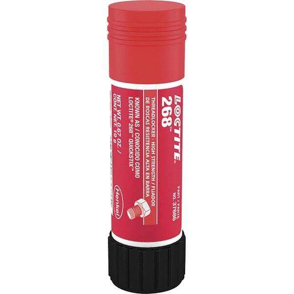 Loctite - 19 g Stick, Red, High Strength Semisolid Threadlocker - Series 268, 72 hr Full Cure Time, Hand Tool, Heat Removal - USA Tool & Supply