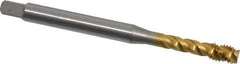OSG - M6x1.00 Metric Coarse 3 Flute 6H Modified Bottoming Spiral Flute Tap - Vanadium High Speed Steel, TiN Finish, 80mm OAL, Right Hand Flute, Right Hand Thread - USA Tool & Supply