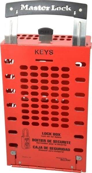 Master Lock - 3-1/2" Deep x 6-3/8" Wide x 12-3/4" High, Portable & Wall Mount Group Lockout Box - Red, 14 Padlocks - USA Tool & Supply