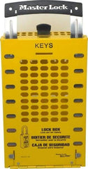 Master Lock - 3-1/2" Deep x 6-3/8" Wide x 12-3/4" High, Portable & Wall Mount Group Lockout Box - Yellow, 14 Padlocks - USA Tool & Supply