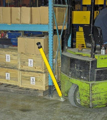 Vestil - 2-1/2" Diam x 42" High, Yellow Steel Spring Bollard - 6" Wide x 6" Long Mounting Plate, 32 Lb - USA Tool & Supply