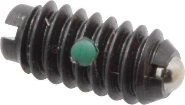 Gibraltar - 1/4-20, 0.125" Ball Diam, 17/32" Body Length, 0.035" Max Ball Reach, Threaded Ball Plunger - Steel Body, Steel Ball, 3 Lb Initial End Force, 7 Lb Final End Force, Locking Element - USA Tool & Supply