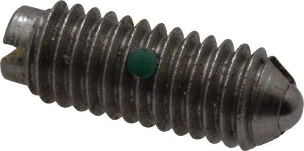 Gibraltar - 10-32, 0.093" Ball Diam, 33/64" Body Length, 0.025" Max Ball Reach, Threaded Ball Plunger - Stainless Steel Body, Stainless Steel Ball, 2 Lb Initial End Force, 5 Lb Final End Force, Locking Element - USA Tool & Supply