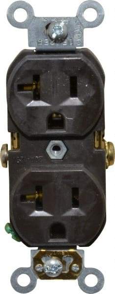 Leviton - 125 VAC, 20 Amp, 5-20R NEMA Configuration, Brown, Specification Grade, Self Grounding Duplex Receptacle - 1 Phase, 2 Poles, 3 Wire, Flush Mount, Tamper Resistant - USA Tool & Supply