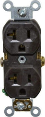 Leviton - 125 VAC, 20 Amp, 5-20R NEMA Configuration, Brown, Specification Grade, Self Grounding Duplex Receptacle - 1 Phase, 2 Poles, 3 Wire, Flush Mount, Tamper Resistant - USA Tool & Supply