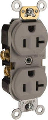 Leviton - 125 VAC, 20 Amp, 5-20R NEMA Configuration, Gray, Specification Grade, Self Grounding Duplex Receptacle - 1 Phase, 2 Poles, 3 Wire, Flush Mount, Tamper Resistant - USA Tool & Supply
