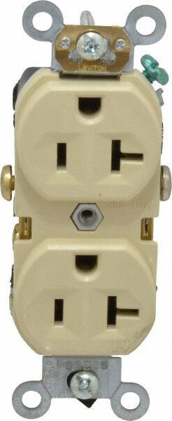 Leviton - 125 VAC, 20 Amp, 5-20R NEMA Configuration, Ivory, Specification Grade, Self Grounding Duplex Receptacle - 1 Phase, 2 Poles, 3 Wire, Flush Mount, Tamper Resistant - USA Tool & Supply