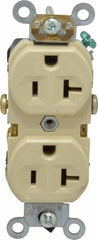 Leviton - 125 VAC, 20 Amp, 5-20R NEMA Configuration, Ivory, Specification Grade, Self Grounding Duplex Receptacle - 1 Phase, 2 Poles, 3 Wire, Flush Mount, Tamper Resistant - USA Tool & Supply