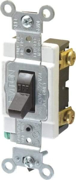 Leviton - 1 Pole, 120 to 277 VAC, 15 Amp, Commercial Grade, Toggle, Wall and Dimmer Light Switch - 1.31 Inch Wide x 4.06 Inch High - USA Tool & Supply