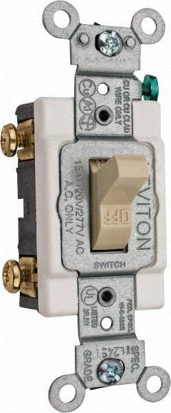 Leviton - 1 Pole, 120 to 277 VAC, 15 Amp, Commercial Grade, Toggle, Wall and Dimmer Light Switch - 1.31 Inch Wide x 4.06 Inch High - USA Tool & Supply