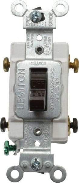 Leviton - 2 Pole, 120 to 277 VAC, 20 Amp, Commercial Grade, Toggle, Wall and Dimmer Light Switch - 1.31 Inch Wide x 4.06 Inch High - USA Tool & Supply