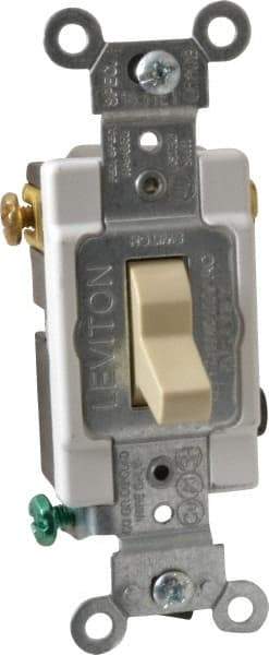 Leviton - 3 Pole, 120 to 277 VAC, 15 Amp, Commercial Grade, Toggle, Wall and Dimmer Light Switch - 1.31 Inch Wide x 4.06 Inch High - USA Tool & Supply