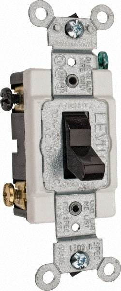 Leviton - 3 Pole, 120 to 277 VAC, 20 Amp, Commercial Grade, Toggle, Wall and Dimmer Light Switch - 1.31 Inch Wide x 4.06 Inch High - USA Tool & Supply