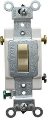 Leviton - 3 Pole, 120 to 277 VAC, 20 Amp, Commercial Grade, Toggle, Wall and Dimmer Light Switch - 1.31 Inch Wide x 4.06 Inch High - USA Tool & Supply