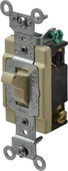 Leviton - 4 Pole, 120 to 277 VAC, 20 Amp, Commercial Grade, Toggle, Wall and Dimmer Light Switch - 1.31 Inch Wide x 4.06 Inch High - USA Tool & Supply