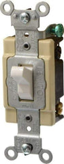 Leviton - 4 Pole, 120 to 277 VAC, 20 Amp, Commercial Grade, Toggle, Wall and Dimmer Light Switch - 1.31 Inch Wide x 4.06 Inch High - USA Tool & Supply