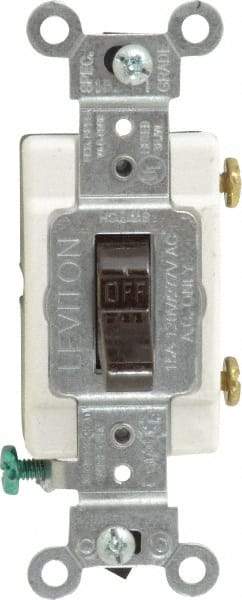 Leviton - 1 Pole, 120 to 277 VAC, 15 Amp, Commercial Grade, Toggle, Wall and Dimmer Light Switch - 1.31 Inch Wide x 4.06 Inch High - USA Tool & Supply