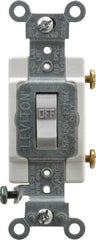 Leviton - 1 Pole, 120 to 277 VAC, 15 Amp, Commercial Grade, Toggle, Wall and Dimmer Light Switch - 1.31 Inch Wide x 4.06 Inch High - USA Tool & Supply