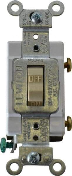 Leviton - 1 Pole, 120 to 277 VAC, 20 Amp, Commercial Grade, Toggle, Wall and Dimmer Light Switch - 1.31 Inch Wide x 4.06 Inch High - USA Tool & Supply