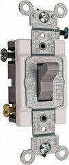 Leviton - 3 Pole, 120 to 277 VAC, 15 Amp, Commercial Grade, Toggle, Wall and Dimmer Light Switch - 1.31 Inch Wide x 4.06 Inch High - USA Tool & Supply