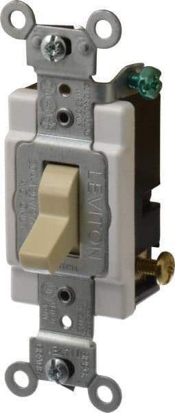 Leviton - 3 Pole, 120 to 277 VAC, 20 Amp, Commercial Grade, Toggle, Wall and Dimmer Light Switch - 1.31 Inch Wide x 4.06 Inch High - USA Tool & Supply