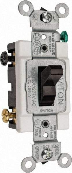 Leviton - 3 Pole, 120 to 277 VAC, 20 Amp, Commercial Grade, Toggle, Wall and Dimmer Light Switch - 1.31 Inch Wide x 4.06 Inch High - USA Tool & Supply