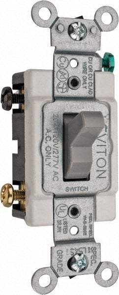 Leviton - 3 Pole, 120 to 277 VAC, 20 Amp, Commercial Grade, Toggle, Wall and Dimmer Light Switch - 1.31 Inch Wide x 4.06 Inch High - USA Tool & Supply